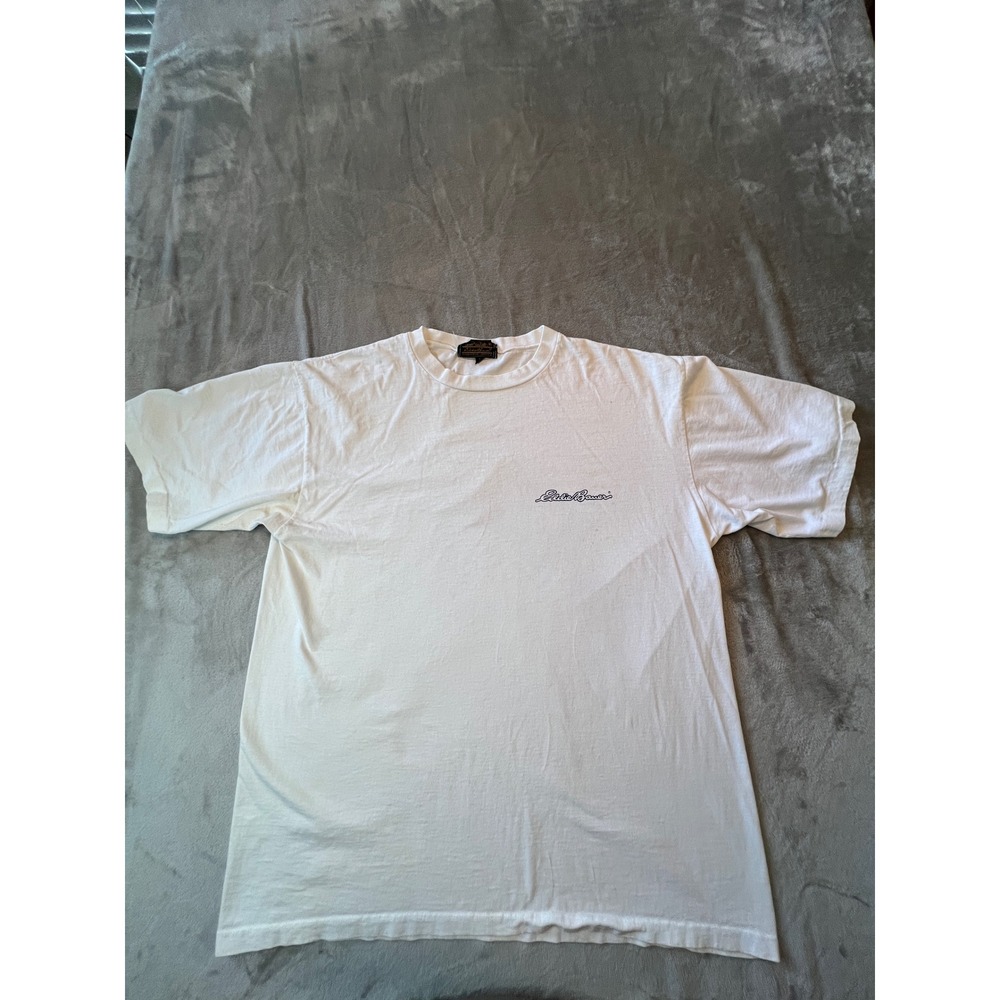 Eddie Bauer T-Shirt Mens Large White Vintage 90s Mountain Bike Graphic USA Made